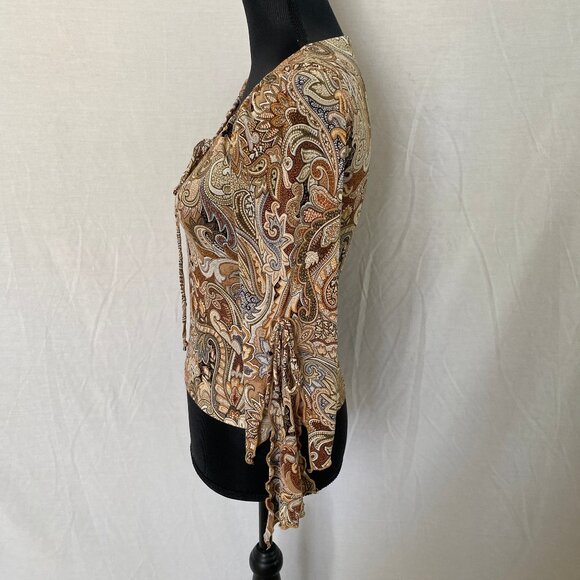 Multicolored Bodycon Boho Top with Ties & Tapered Split Sleeves – Sz S - Picture 5 of 15